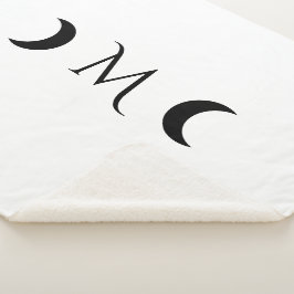 Manta Sherpa Monograma moderno de luna creciente blanco y negro