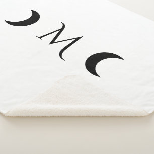 Manta Sherpa Monograma moderno de luna creciente blanco y negro
