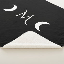 Manta Sherpa Monograma moderno de luna creciente negro y blanco