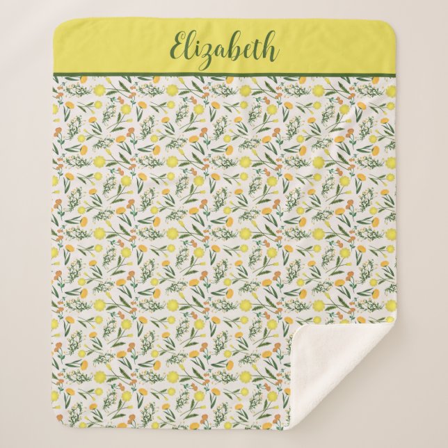 Manta Sherpa Monograma Naranja amarillo Green Floral Boho Trend (Anverso)