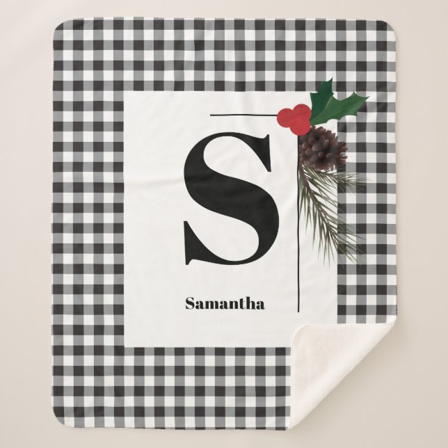 Manta Sherpa Monograma Navidades de vacaciones en plástico Sher (Anverso)