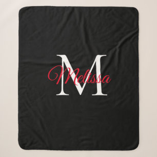 Manta Sherpa Monograma negro rojo simple moderno