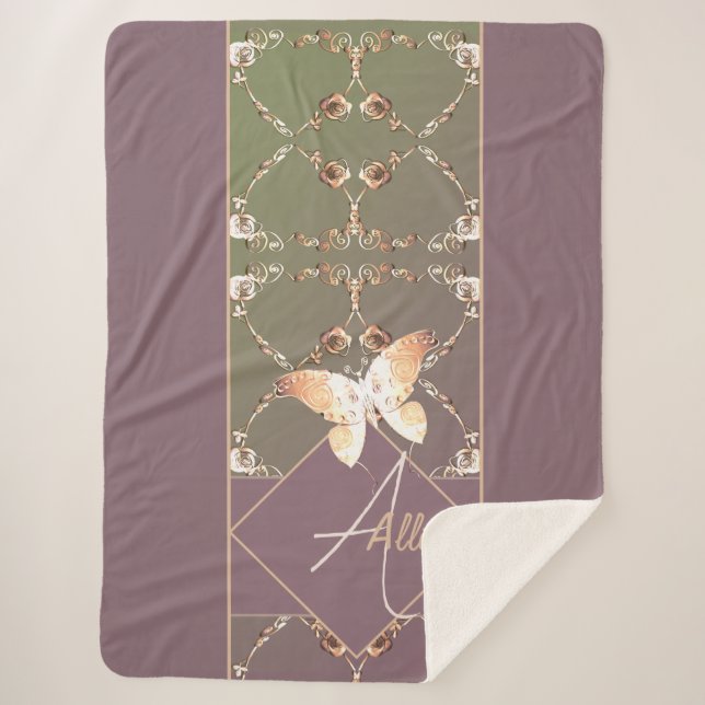 Manta Sherpa Monograma Ornate Rosa Sherpa Blanket (Anverso)