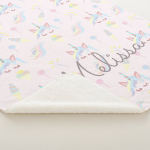 Manta Sherpa monograma pastel de emoji unicornio lindo