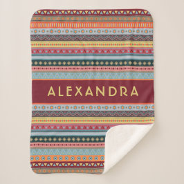 Manta Sherpa Monograma patrón tribal colorido Sherpa Blanket