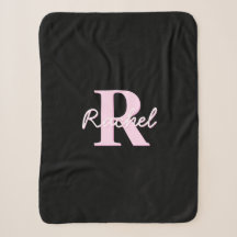 Monograma personalizable lindo | Rosa claro y negr
