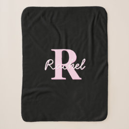 Manta Sherpa Monograma personalizable lindo | Rosa claro y negr