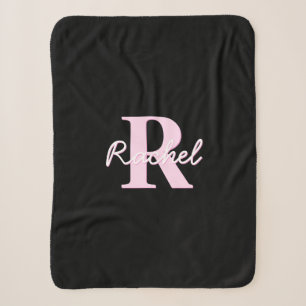 Manta Sherpa Monograma personalizable lindo   Rosa claro y negr