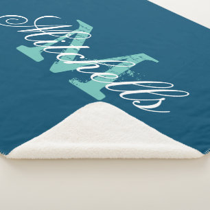 Manta Sherpa Monograma personalizado en azul océano tamaño medi