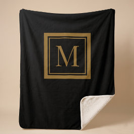 Manta Sherpa Monograma personalizado en marco negro y dorado