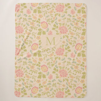 Manta Sherpa Monograma Personalizado Floral Vintage Verde Salvi