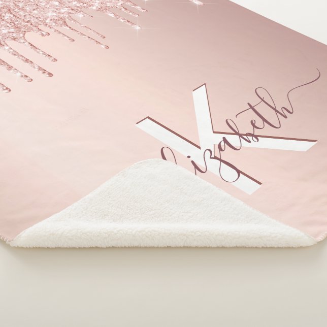 Manta Sherpa Monograma purpurina oro rosa nombre destello rosa (3/4)