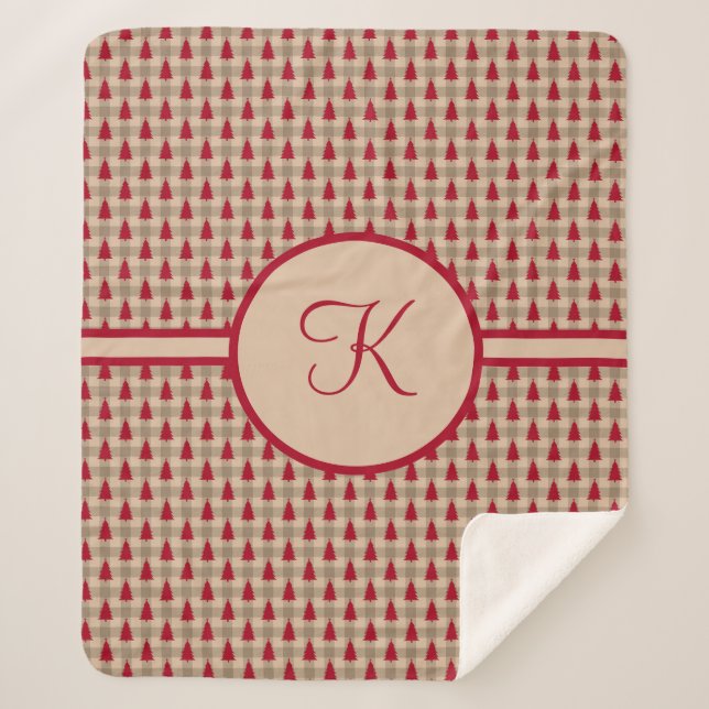 Manta Sherpa Monograma Red Brown Búfalo Tocado Rústico País (Anverso)