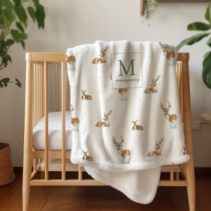 Manta Sherpa Monograma   Reno de Navidad Moderno de Mitad de Si