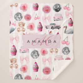 Manta Sherpa Monograma Rubor Pink Retro Disco Coquette