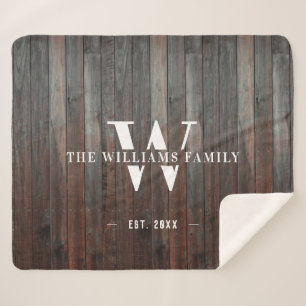 Manta Sherpa Monograma Rústico Moderno Nombre Familia Madera Vi