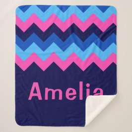 Manta Sherpa Monograma Sherpa medio Chevron rosa azul