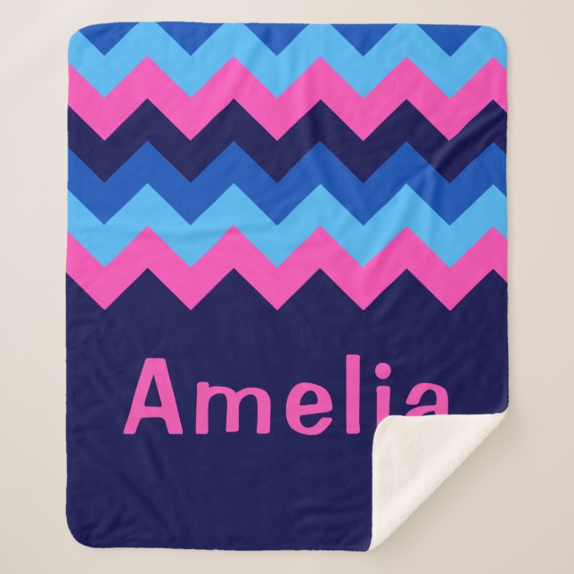 Manta Sherpa Monograma Sherpa medio Chevron rosa azul (Anverso)