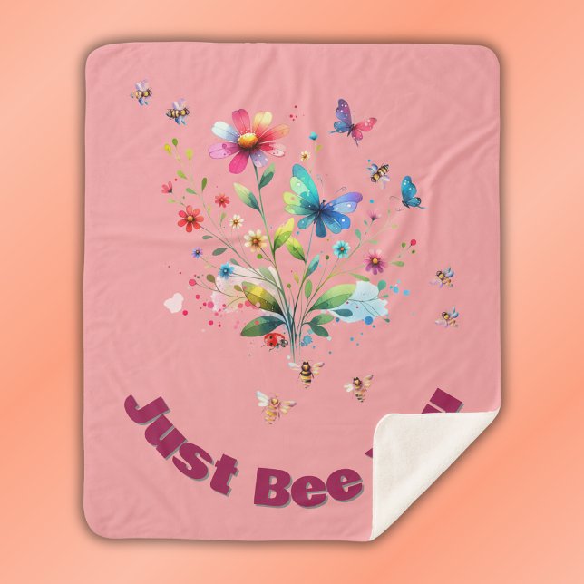 Manta Sherpa Monograma simple de acuarela floral sobre rosa (Subido por el creador)