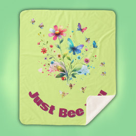 Manta Sherpa Monograma simple de acuarela floral sobre verde