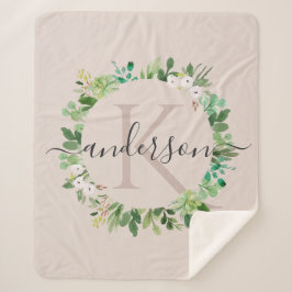 MANTA SHERPA MONOGRAMA SUAVE DE LA ACUARELA DEL FOLLAJE DE LA