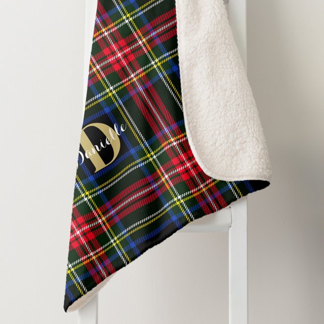 Manta Sherpa Monograma Tartan moderno Tartan Xmas Monograma (Modern Tartan Xmas Monogram Name Plaid Sherpa Blanket)