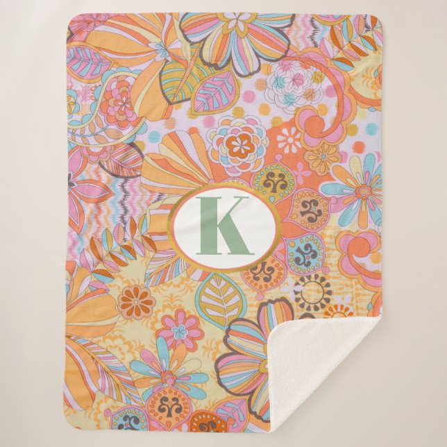Manta Sherpa Monograma Trippy Nostalgic Floral (Anverso)