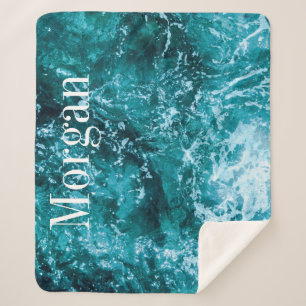 Manta Sherpa Monograma Turquoise Beach Ocean Personalizado