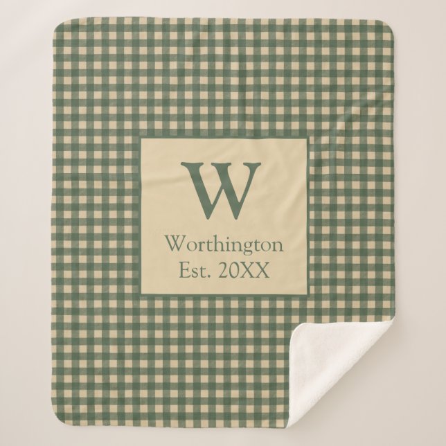 Manta Sherpa Monograma verde bronceado beige Búfalo Cuadro Coun (Anverso)
