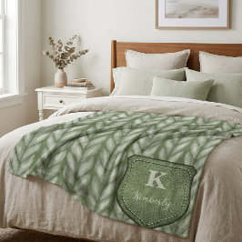 Manta Sherpa Monograma Verde Sage Tejido Grueso personalizado