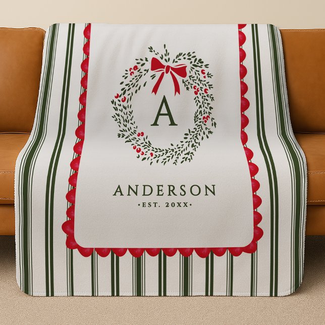 Manta Sherpa Monograma y nombre de la guirnalda de vacaciones p (Subido por el creador)