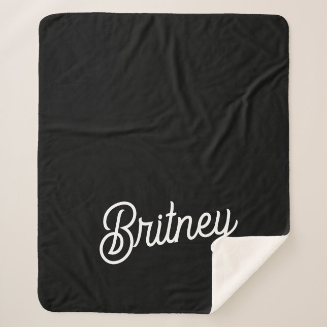 Manta Sherpa Monograma y nombre personalizados de blanco negro  (Anverso)