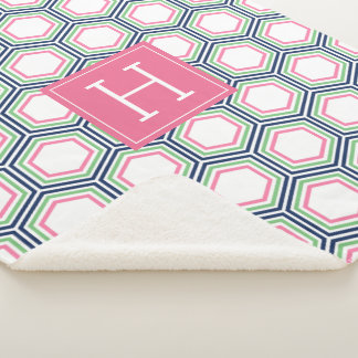 Manta Sherpa Monogramación de la impresión de Honeycomb azul y