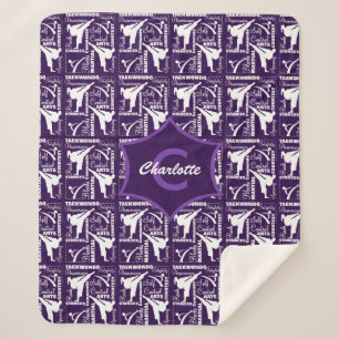 Manta Sherpa Monogramado de taekwondo Cute Purple White Girly