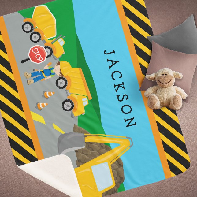 Manta Sherpa Monogramado vehículo de construcción de niño peque (Subido por el creador)