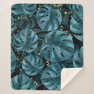 Manta Sherpa Monstera Palm, Golden Splash Seamless.
