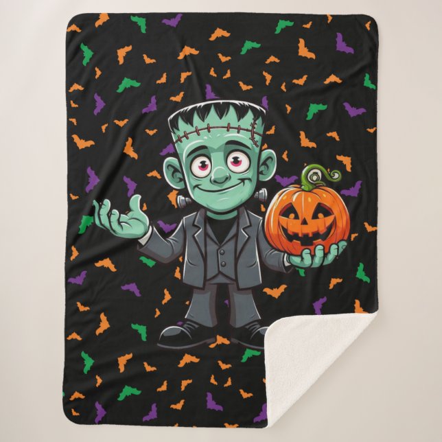 Manta Sherpa Monstruo de Frankenstein de dibujos animados lindo (Anverso)