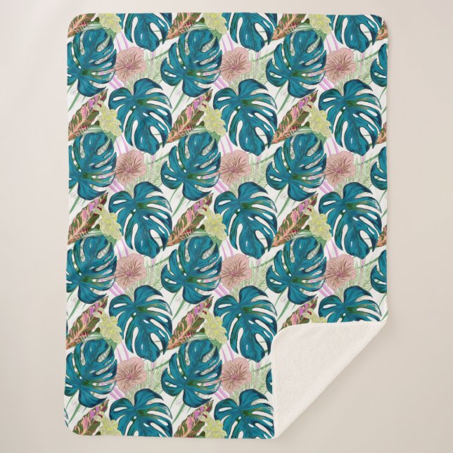 Manta Sherpa Monstruo turquesa oscuro, melocotón delicado y ama (Anverso)