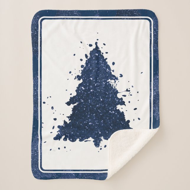Manta Sherpa Moody Merry Christmas | Árbol azul de la Marina Os (Anverso)