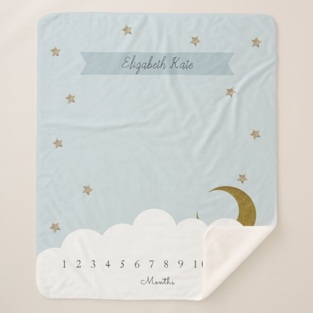 Manta Sherpa Moon Gold Crescent Moon and Stars Gray Milestone (Anverso)