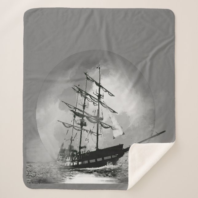 Manta Sherpa Moon Night Sky Sailing Ship Haunted Graphic art (Anverso)