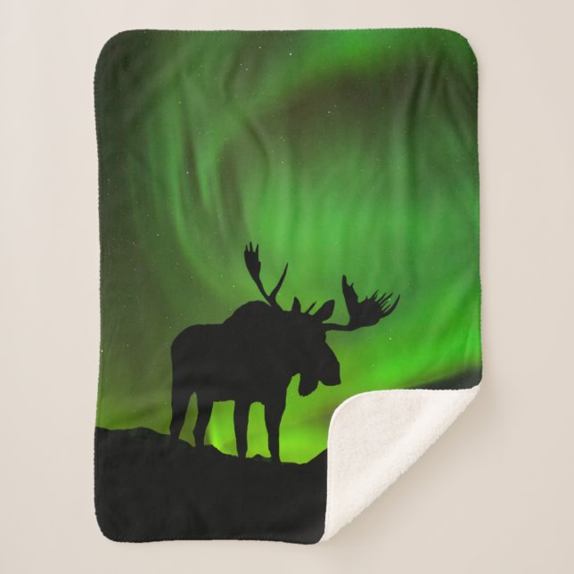 Manta Sherpa Moose con Green Aurora Borealis, Alaska (Anverso)
