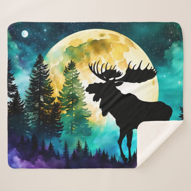 Manta Sherpa Moose en el bosque Luna llena (Anverso (horizontal))