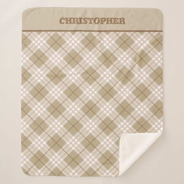 Manta Sherpa Morena marrón personalizada Tan Beige Buffalo niño (Anverso)