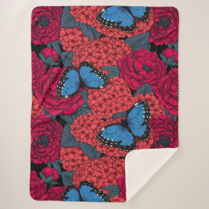Manta Sherpa Morpho garden azul