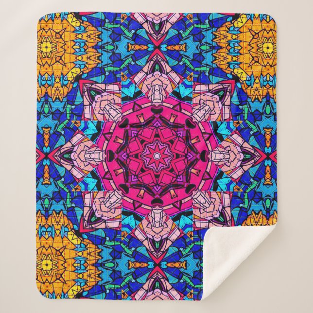 Manta Sherpa Mosaico rosa Mandala Floral Psicodélico Retro (Anverso)