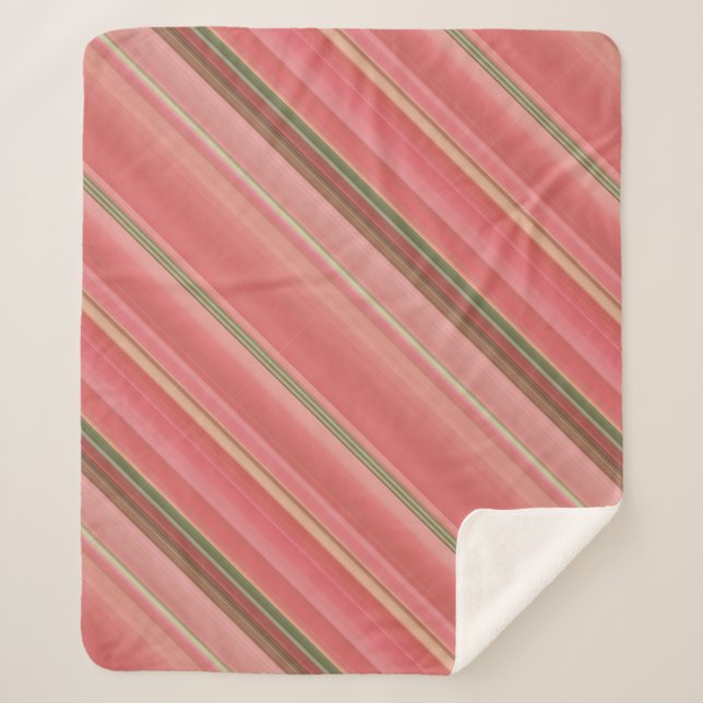 Manta Sherpa Moss Rosa Peach, Yellow y Green Stripe (Anverso)
