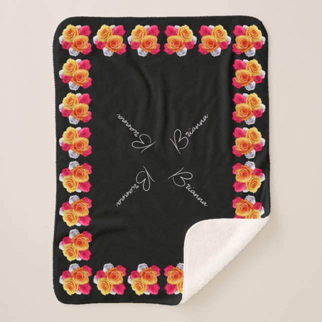 Manta Sherpa Motif Sherpa Blanket Rosas en floración personaliz (Anverso)