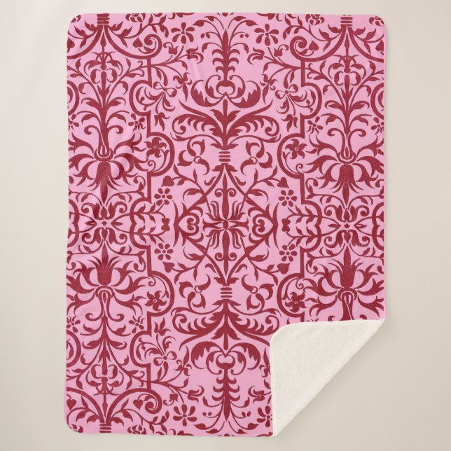 Manta Sherpa Motif victoriano de color rosa (Anverso)