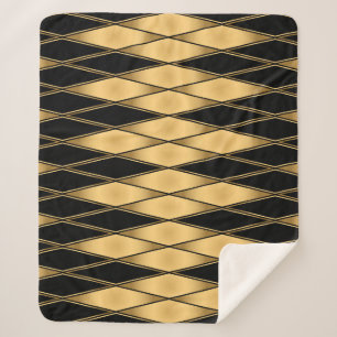 Manta Sherpa Motivo del diamante: elegante patrón oro-negro.